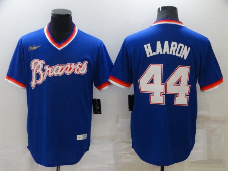 Men's Atlanta Braves #44 Hank Aaron Royal Cool Base Stitched Jersey Men's Atlanta Braves #44 Hank Aaron Royal Cool Base Stitched Jersey